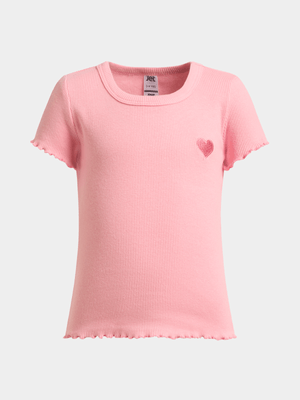 Jet Younger Girls Peony Pink Rib Bow T-shirt