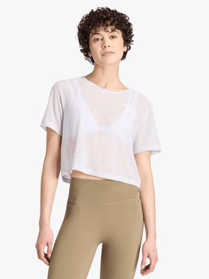 adidas Womens Primelift Essential Workout Frozen Purple Mesh Boxy Tee