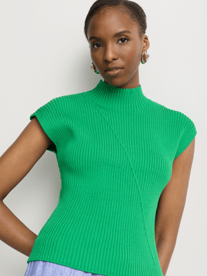 Rib Detail Extended Shoulder Knit T-Shirt