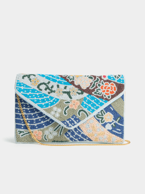 Women's Stella Morgan Blue Beaded Clutch Bag