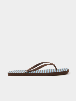 Women's Cotton On Brown/Blue Square Toe Flip Flops