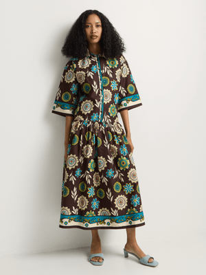 Foliage Drop Waist Shirt Dress