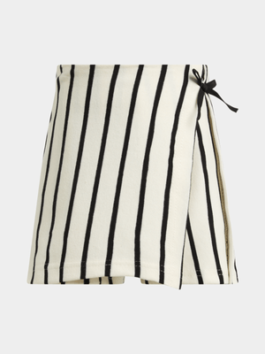 Exact Older Girl's Black & White Striped Knit Skort