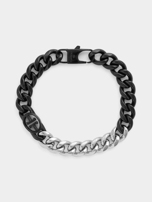 Tempo Jewellery Black & Silver Plated Curb Bracelet