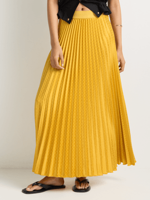 Pleated Satin Maxi Skirt
