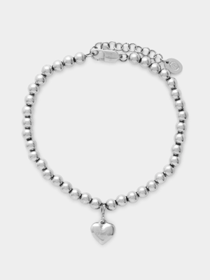 Tempo Jewellery Stainless Steel Heart Charm Bead Bracelet