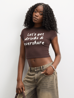 The FIX Women's Chocolate Brown Cotton Lycra Baby Tee