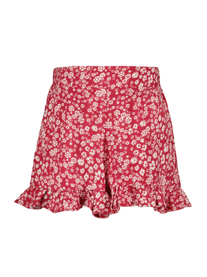 Younger Girl's Red Floral Print Ruffle Shorts